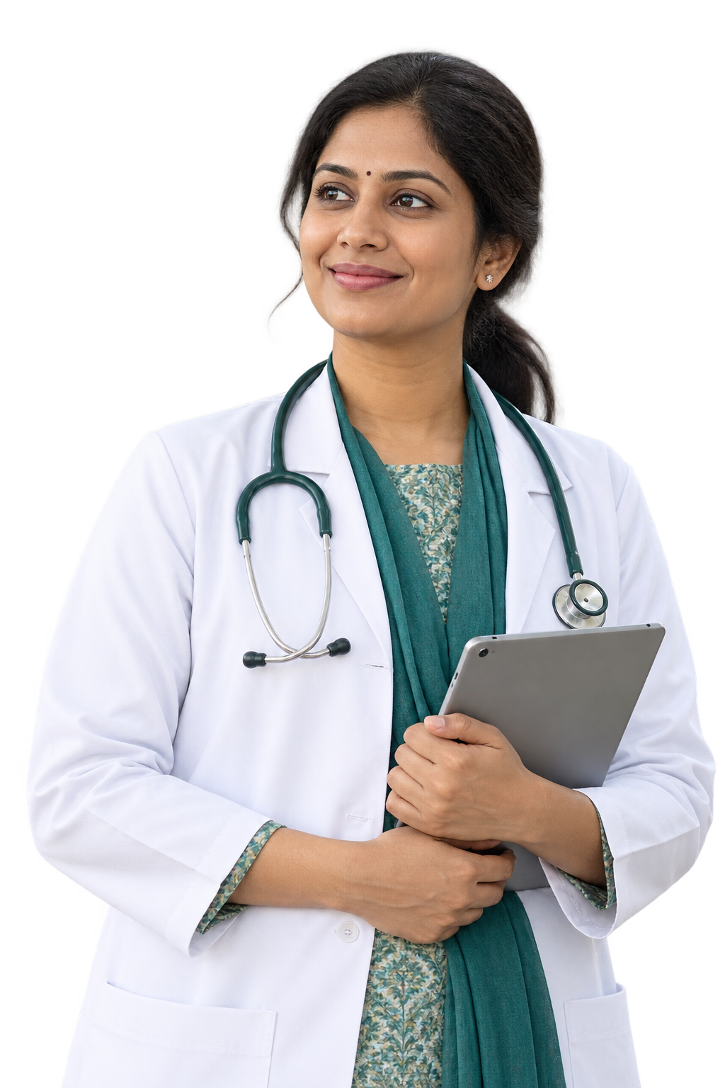 Indian community health clinician holding a tablet